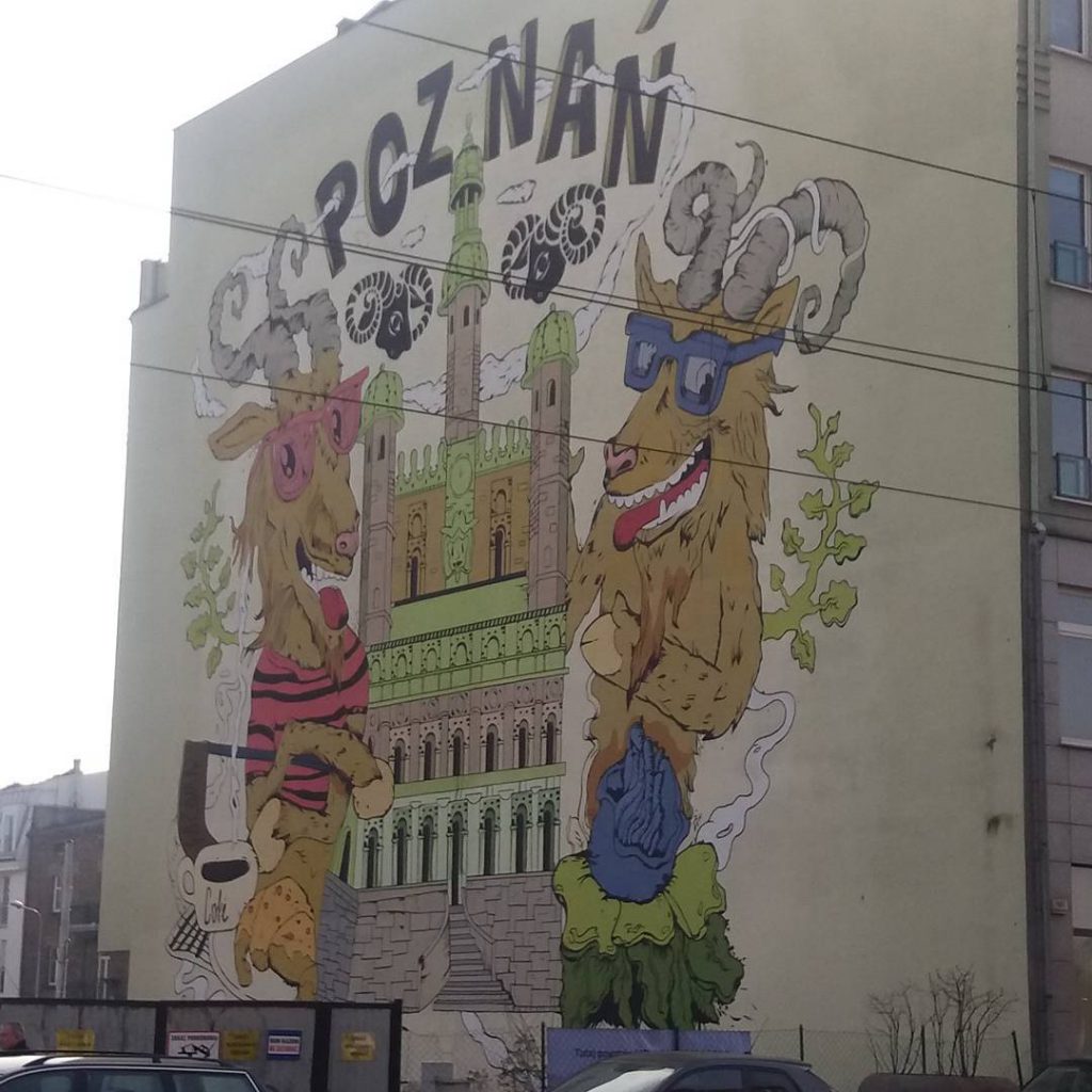 mural w Poznaniu z koziołkami
