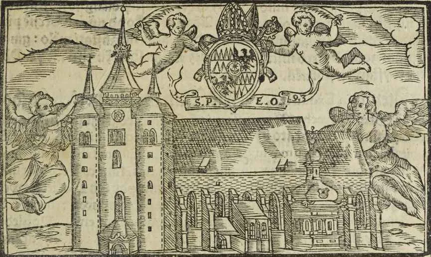 Katedra św. Wacława w XVI w. (B. Paprocký, Zrcadlo slavného Markrabství moravského, 1593)