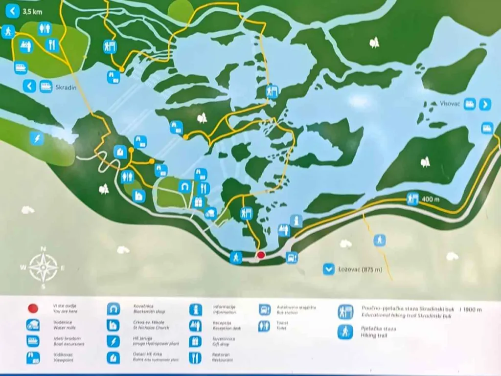 jedna z map parku wodospadów Krka